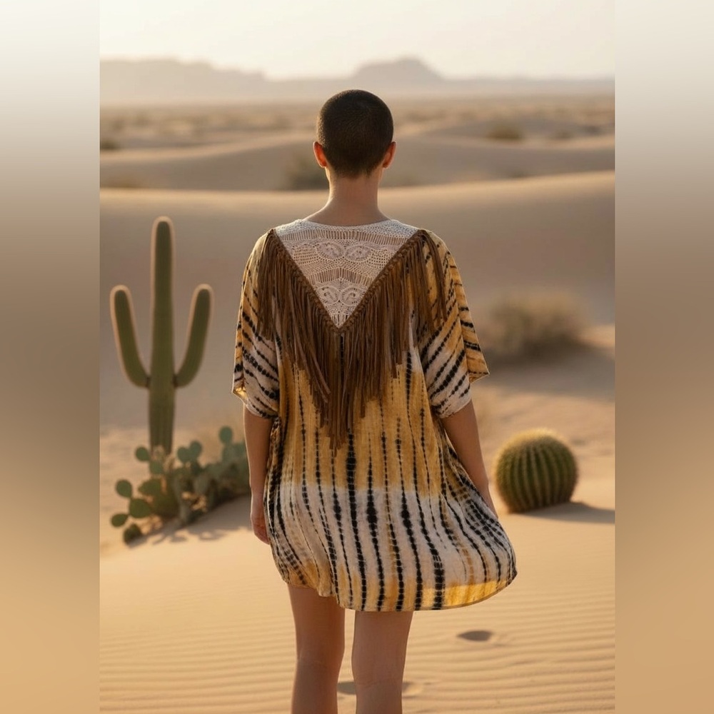 Judith March Boho Kimono Fringe Lace Tie Dye Festival Small